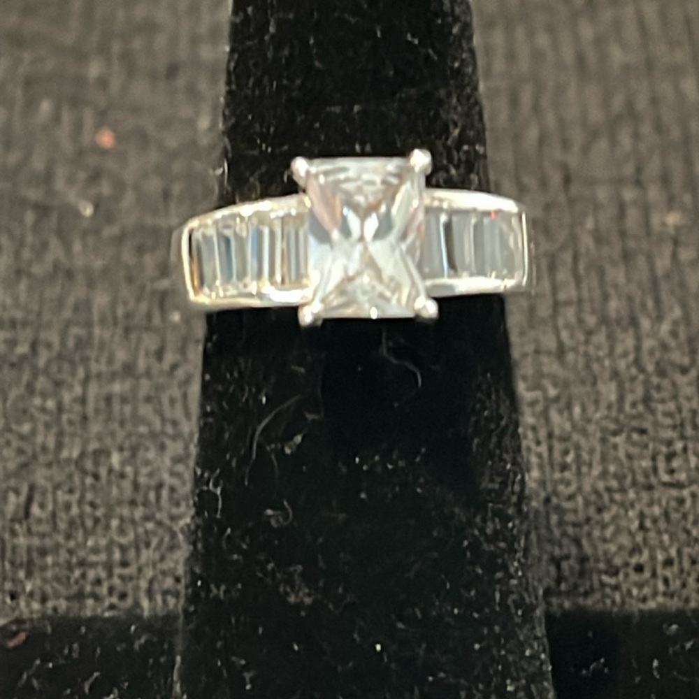 Sterling Square Cut CZ Ring-6 - Picture 1 of 11